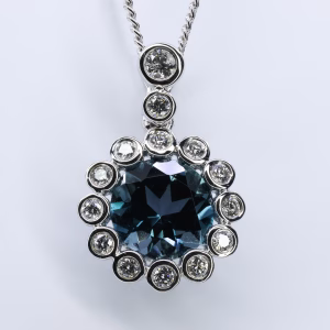 18ct White Gold London Blue Topaz and Diamond Pendant