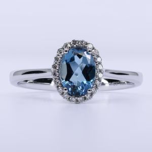 18ct White Gold London Blue Topaz and Diamond Ring