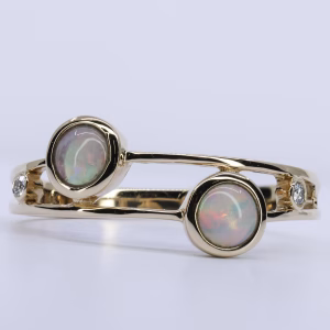 14ct Yellow Gold Solid Grey Opal and Diamond Ring