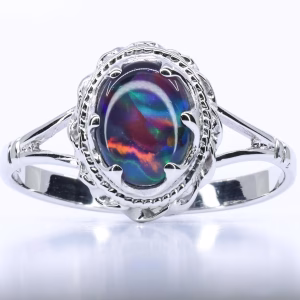 9ct White Gold Opal Triplet Ring