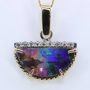 18ct Gold Queensland Boulder Opal and Diamond Pendant