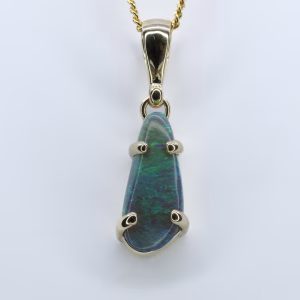 9ct Yellow Gold Solid Black Opal Pendant