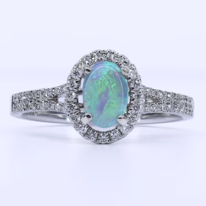 18ct White Gold Solid Grey Opal and Diamond Ring