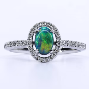 18ct White Gold Solid Black Opal and Diamond Ring