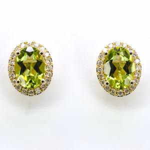 9ct Yellow Gold Peridot and Diamond Earrings