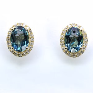 9ct Yellow Gold London Blue Topaz and Diamond Earrings