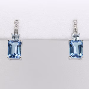 9ct White Gold Aquamarine, Blue Topaz and Diamond Drop Earrings