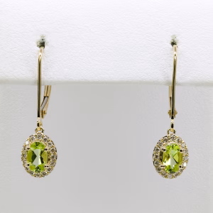 9ct Yellow Gold Peridot and Diamond Drop Earrings