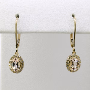 9ct Yellow Gold Morganite and Diamond Drop Earrings