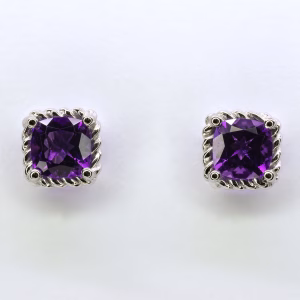 9ct White Gold Amethyst Earrings