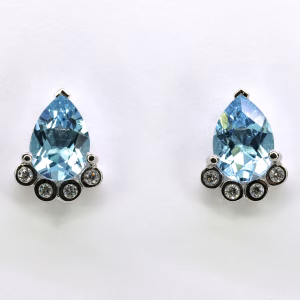 9ct White Gold Blue Topaz and Diamond Earrings