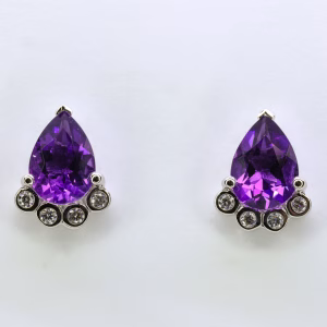 9ct White Gold Amethyst and Diamond Earrings