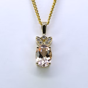 9ct Yellow Gold Morganite and Diamond Pendant