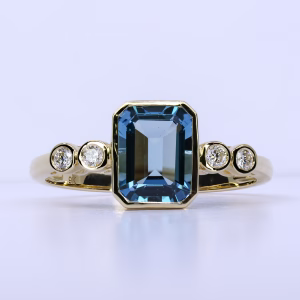 9ct Yellow Gold London Blue Topaz and Diamond Ring