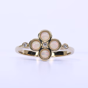 14ct Yellow Gold Solid Opal and Diamond Ring