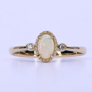 14ct Yellow Gold Solid Opal and Diamond Ring