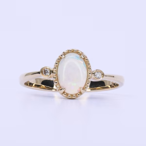 14ct Yellow Gold Solid Crystal Opal and Diamond Ring