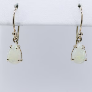 9ct Yellow Gold Solid White Opal Drop Earrings