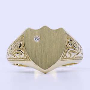 9ct Yellow Gold Gents Shield and Diamond Ring