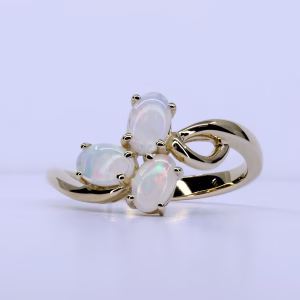 9ct Yellow Gold Solid Crystal White Opal Ring