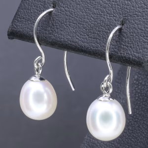 9ct White Gold 8mm Freshwater Drop Earrings