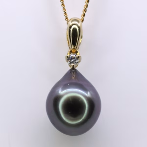18ct Yellow Gold Tahitian Pearl and Diamond Pendant