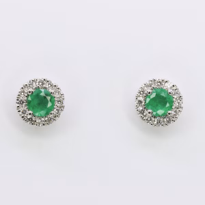 18ct White Gold Zambian Emerald and Diamond Earrings