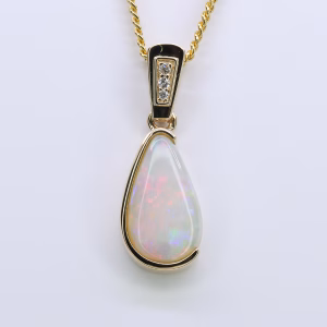 14ct Yellow Gold Solid White Opal and Diamond Pendant