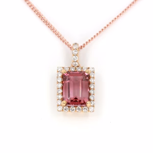 18ct Rose Gold Pink Tourmaline and Diamond Pendant
