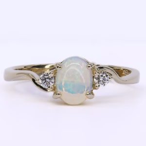 9ct Yellow Gold Solid Opal and Diamond Ring