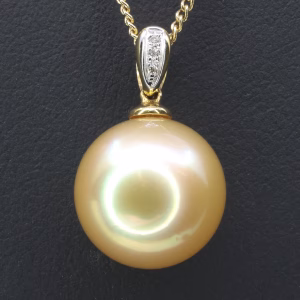 18ct Yellow Gold Golden South Sea Pearl and Diamond Pendant