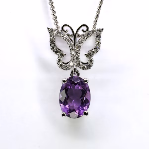18ct White Gold Amethyst and Diamond Pendant