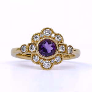 18ct Yellow Gold Amethyst and Diamond Ring