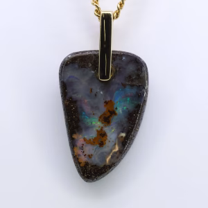 9ct Yellow Gold Free-Form Queensland Boulder Opal Pendant