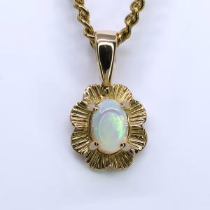 18ct Yellow Gold Solid White Opal Pendant
