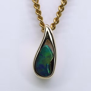 9ct Yellow Gold Free-Form Solid Black Opal Pendant