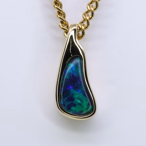 9ct Yellow Gold Solid Black Opal Pendant
