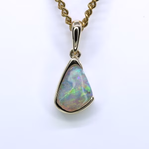 9ct Yellow Gold Free-Form Solid White Crystal Opal Pendant