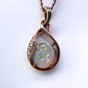 14ct Rose Gold Solid Grey Crystal Opal and Diamond Pendant