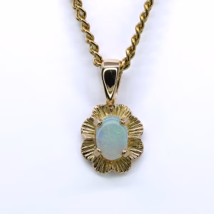 18ct Yellow Gold Solid White Opal Pendant