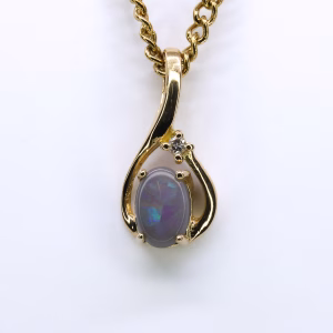 18ct Yellow Gold Solid Grey Opal and Diamond Pendant