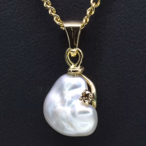 18ct Yellow Gold South Sea Keshi Pearl and Diamond Pendant