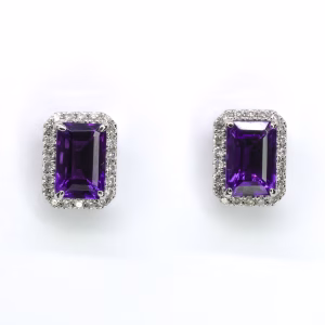 18ct White Gold Amethyst and Diamond Earrings
