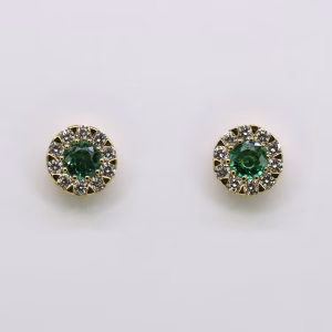 18ct Yellow Gold Zambian Emerald and Diamond Earrings