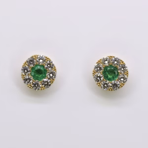 18ct Yellow Gold Zambian Emerald and Diamond Earrings