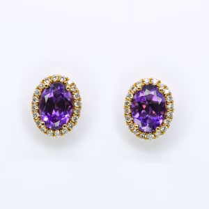 18ct Yellow Gold Amethyst and Diamond Earrings