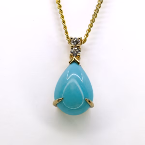 18ct Yellow Gold Turquoise and Diamond Pendant