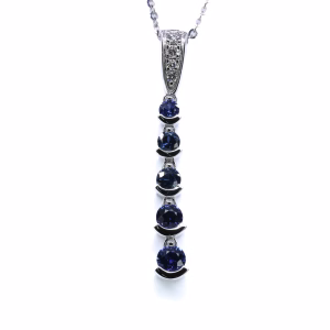 18ct White Gold Sapphire and Diamond Pendant, with 18ct White Gold Chain