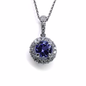 14ct White Gold Tanzanite and Diamond Pendant