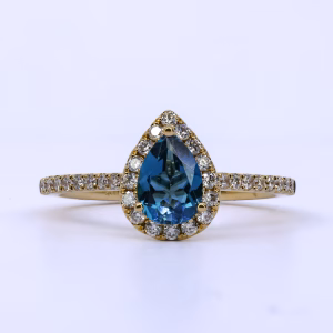 18ct Yellow Gold London Blue Topaz and Diamond Ring